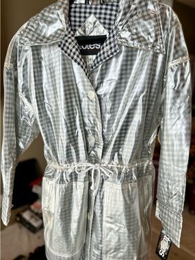 Totes Classic Gingham Black White Gingham Waterproof Jacket Packable Size M